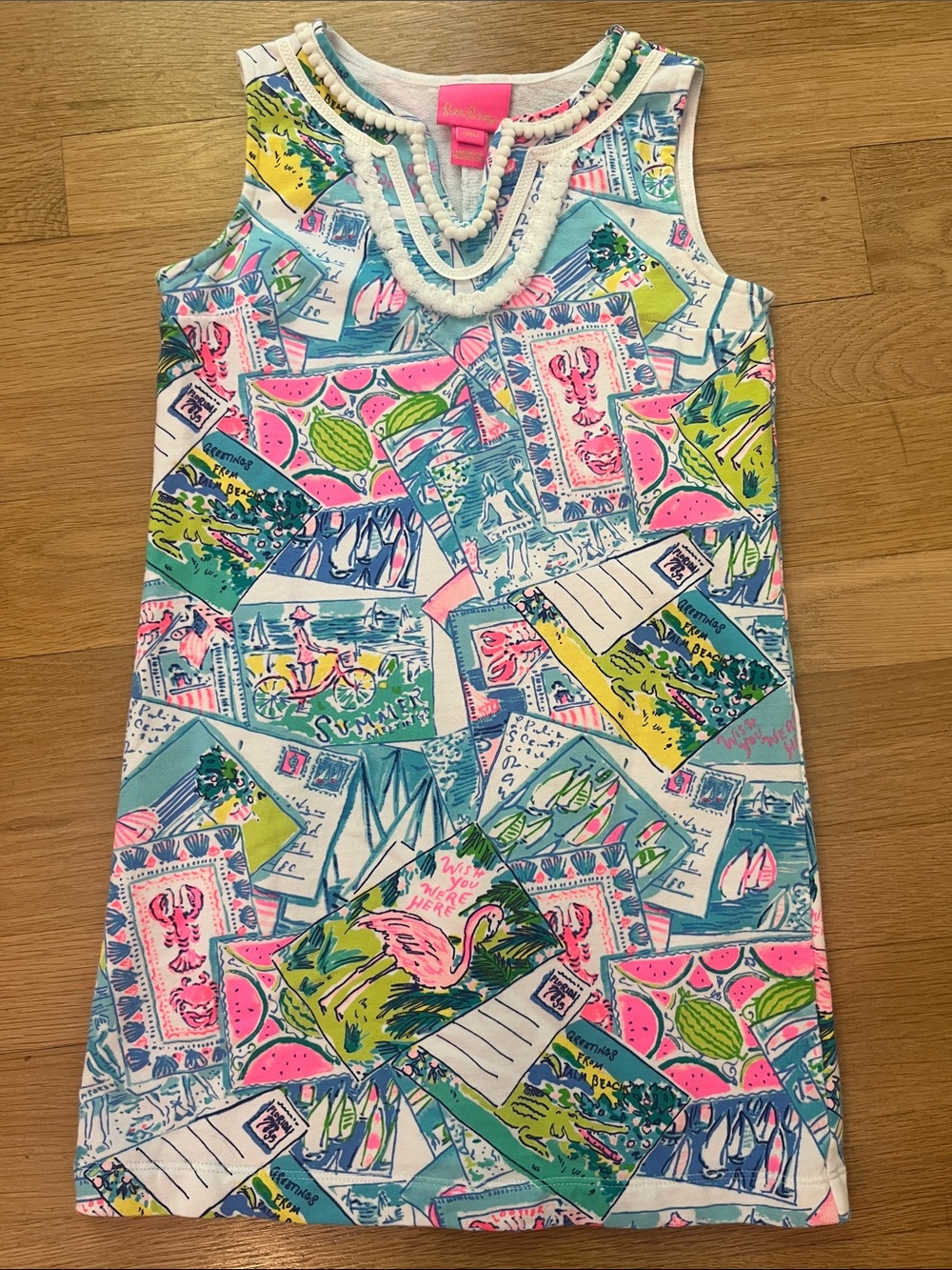 Lilly Pulitzer Multi-Color Sleeveless Postcard Print Shift Dress (M 6-7)